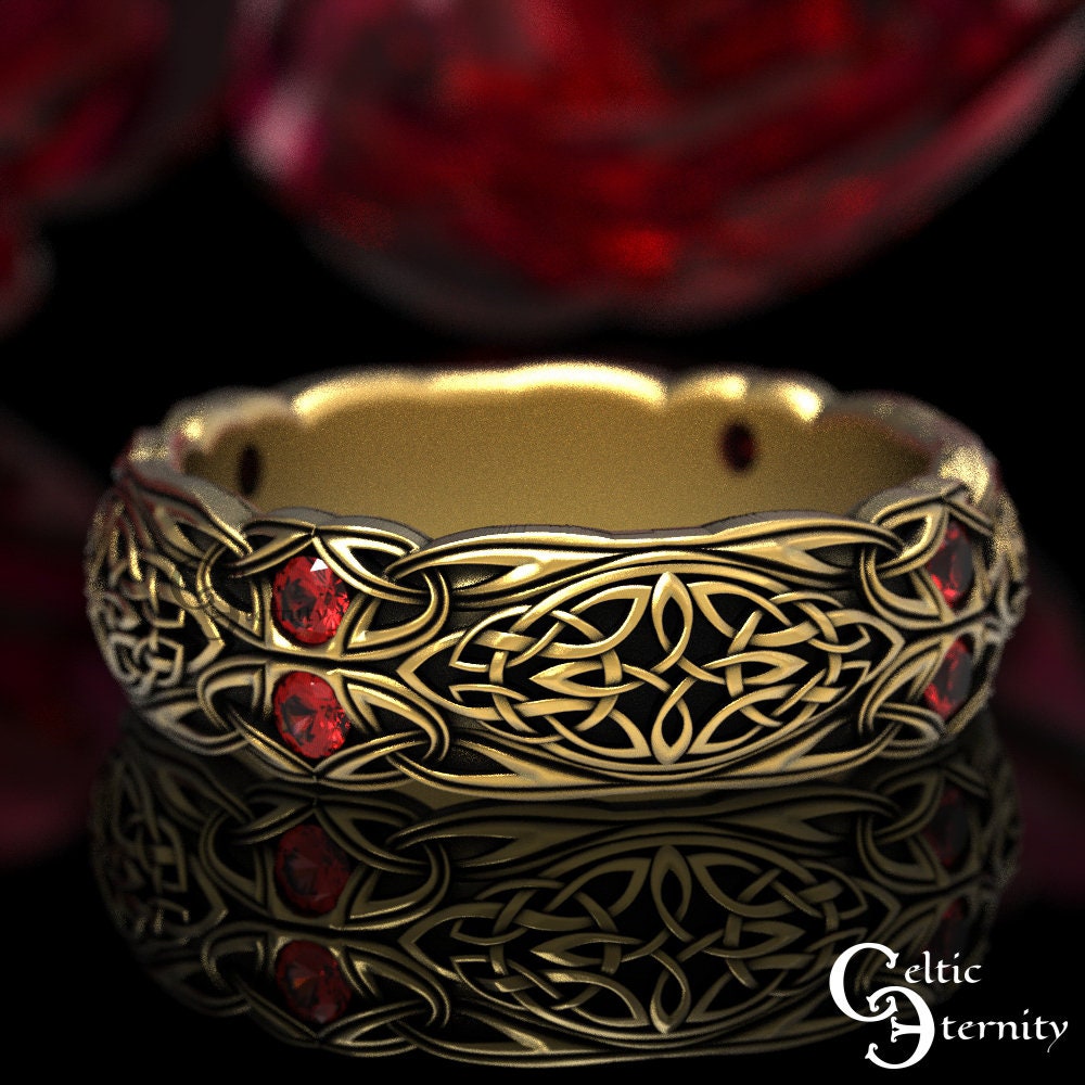 Women's Celtic Weave Simulated Ruby Ring - .925 Sterling Silver, Size 6, Sterling Silver Band - View #6