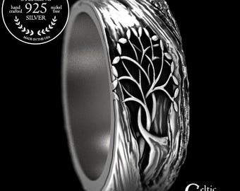 Tree of Life Ring, Silver Tree Ring, Tree of Life Wedding Band, Men's Wedding Band, Silver Wedding Band, Celtic Tree of Life Ring, 1793