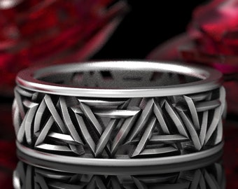 Valknut Viking Silver Ring, Sterling Triangle Ring, Viking Jewelry, Norse Wedding Ring, Sterling Men Wedding Band, Nordic Ring, 1189