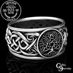 Celtic Tree of Life Ring, Trinity Knot Tree Ring, Mens Wedding Band, Celtic Wedding Ring, Tree of Life Silver Ring, Pagan Wedding 1692