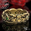 Gold Claddagh Ring with Emeralds, Modern Claddagh Wedding Ring, Celtic Gold Wedding Band, Irish Love Ring, Platinum Claddagh Ring, 1684