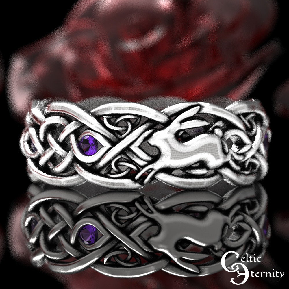 Amethyst Rabbit Ring Sterling Rabbit Ring Rabbit Wedding Ring