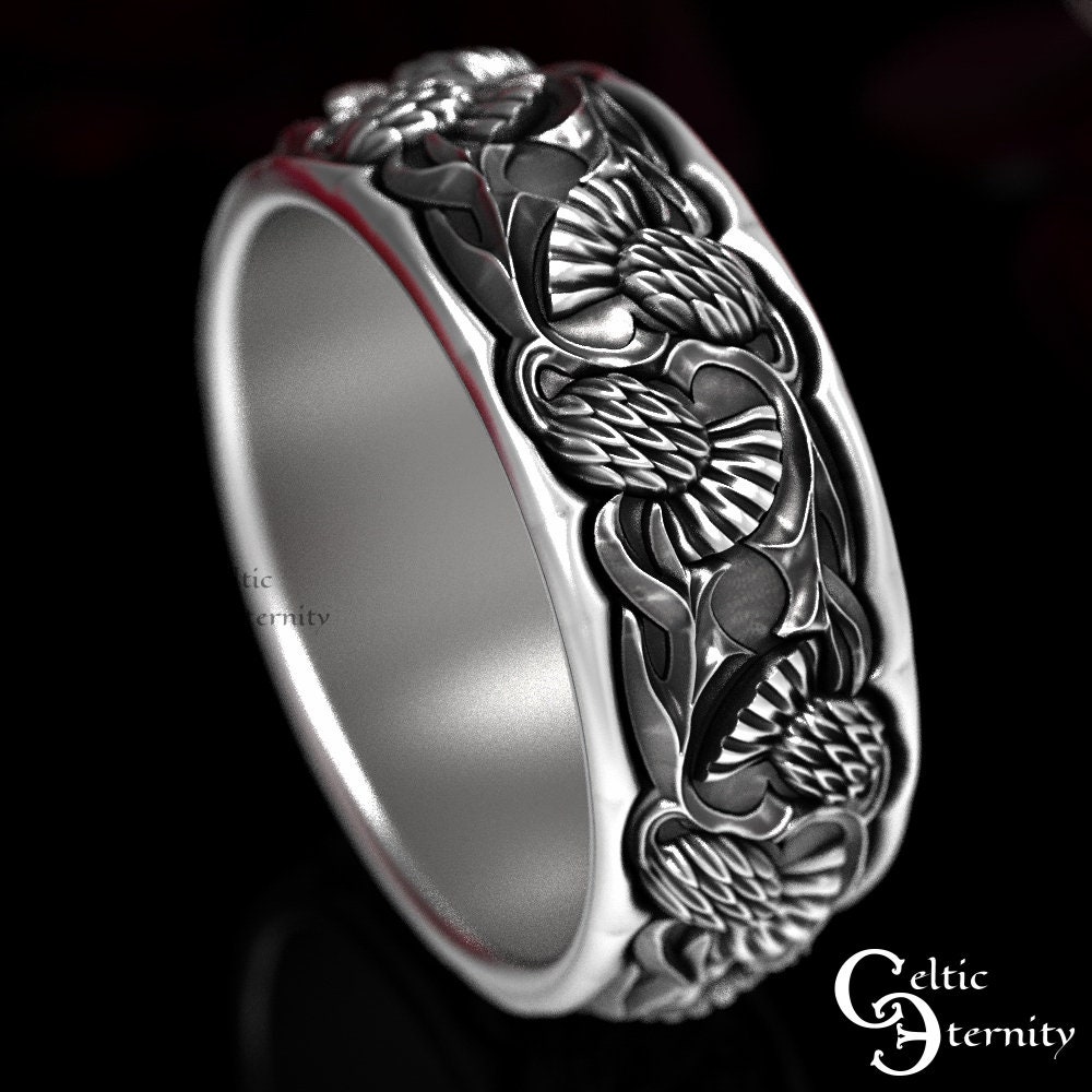 Men's Thistle Ring, Scottish Wedding Ring, Sterling Silver Thistle Ring ...