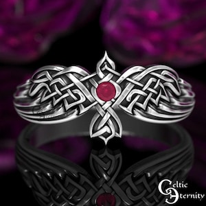 Sterling Silver and Ruby Raven Ring, Flying Corvid Wedding Ring, Woman's Norse Statement Ring, Odins Woven Raven Ring, Nordic Crow Ring,1478