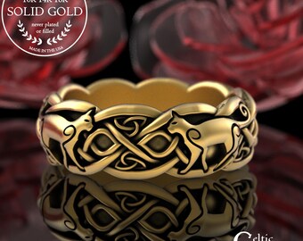 Solid Gold Cat Lovers Wedding Ring, 10K Kitty Cats Ring, White Gold Commitment Ring, 14K Feline Soul-mate Wedding Band, Eternal Bond, 3096