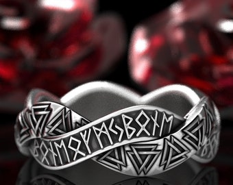 Sterling Silver Nordic Rune Ring, Rune Wedding Band, Magical Jewelry, Rune Jewlery, Norse Ring, Viking Rune Ring, Nordic Runes Ring, 1319