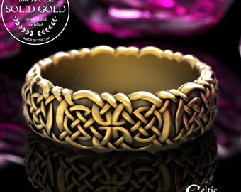 Gold Celtic Braid Ring for Woman, 10K Norse Wedding Band, 14K Valkyrie Bride Jewelry, Platinum Irish Knot Ring, 2144