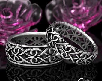 Sterling Celtic Wedding Ring Set, Silver Heart Wedding Band, Celtic Infinity Matching Ring Set, His Hers Infinity Wedding Band, 1420 + 1422