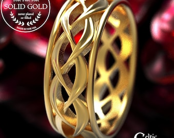 Mens Gold Wedding Band, Gold Celtic Wedding Ring, Mens Wedding Ring, Mens Celtic Wedding Band, Mens White Gold Ring, Platinum Ring, 1329