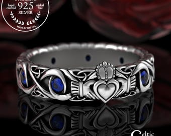 Womens Infinity Trinity Knot Claddagh Ring, Sterling Knotwork Crown Hands Heart, Unique Irish Handfasting Wedding Band, Scottish Bride, 3219
