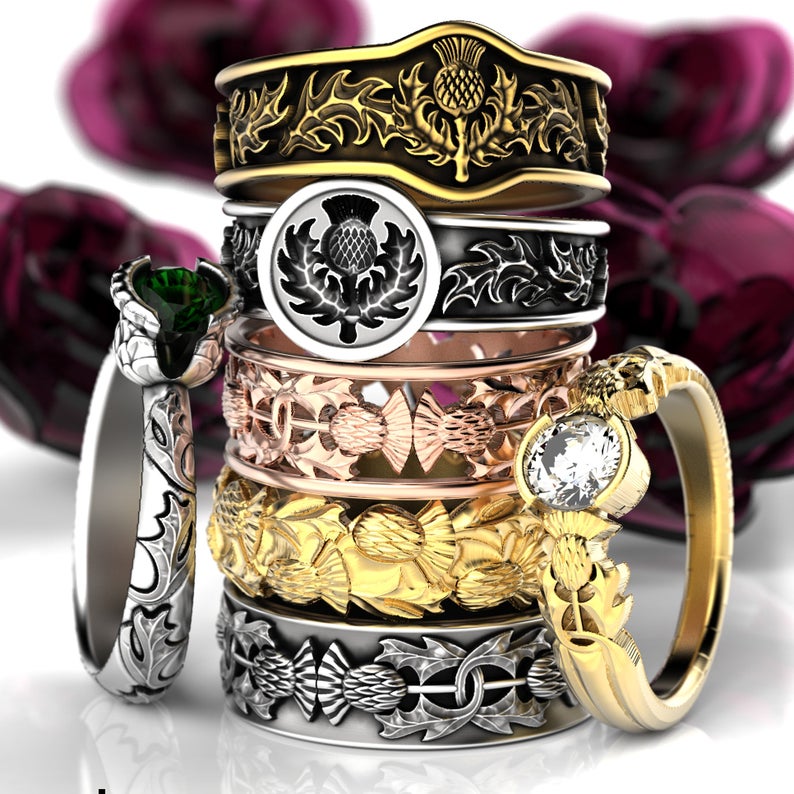 Silver Thistle Ring Mens Handmade Rings 925 Sterling Silver Scottish Ring Scottish Thistle Jewelry Custom Size 1317 Botanical Jewelry