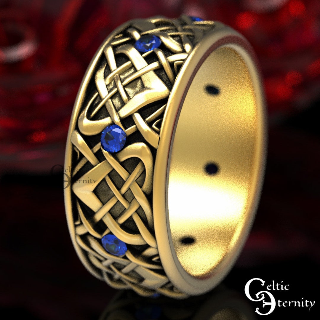 Sapphire Celtic Wedding Ring Heart Gold Wedding Band - Etsy