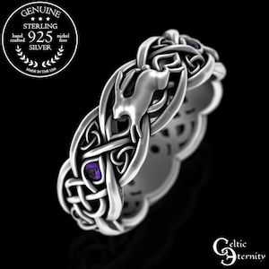 Amethyst Rabbit Ring, Sterling Rabbit Ring, Rabbit Wedding Ring, Celtic Rabbit Ring, Hare Ring, Rabbit Ring, Silver Bunny Ring, 4682