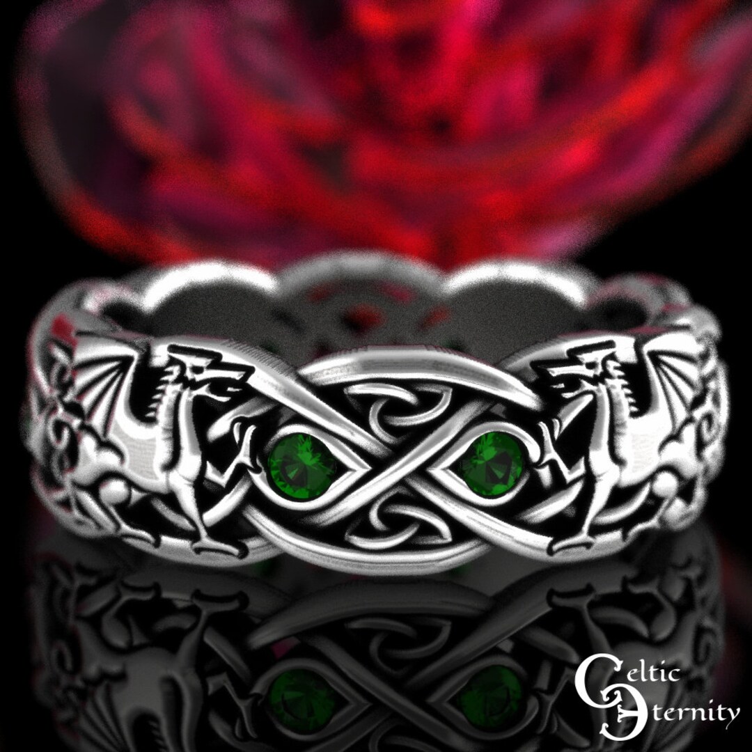 Emerald Dragon Ring, Sterling Double Dragon Ring With Emeralds ...