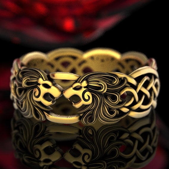 22K Gold 'Lion' Ring For Men With Red Stones - 235-GR6031 in 9.250 Grams