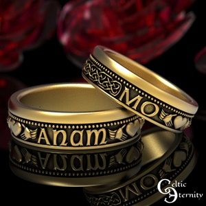 Gold Irish Soulmate Ringe, moderne Claddagh Ring Set, Gold Eheringe für Sie, Mo Anam Cara Ringe, Platin Claddagh Eheringe, 1542