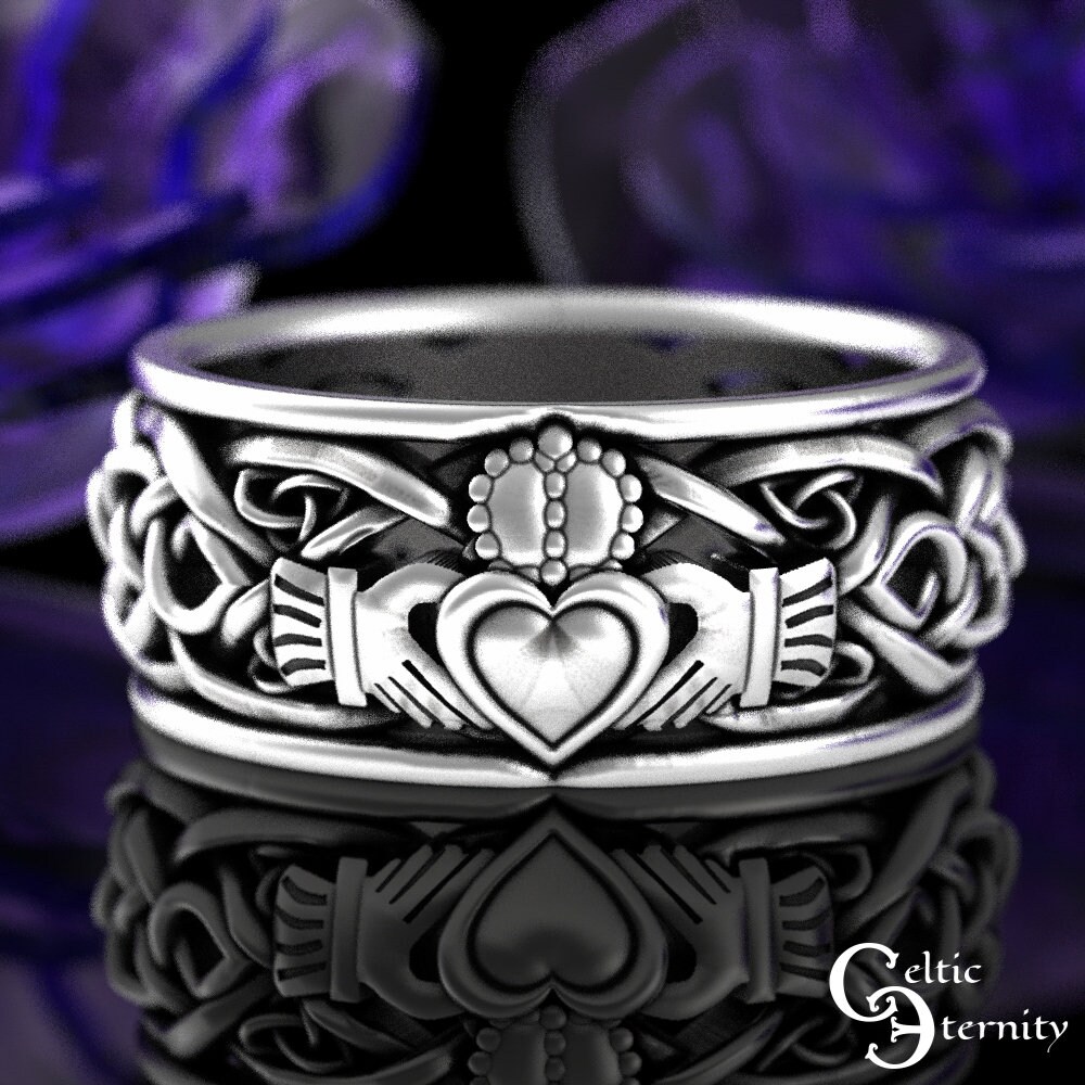 thumbnail image 2 of 925 Sterling Silver Claddagh Irish Celtic Heart Signet Ring – Sizes K To S 2 of 3