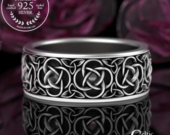 Sterling Men's Quaternary Celtic Wedding Ring, Scottish Groom Trinity Knot Ring, Classic Irish Jewelry, Welsh Pattern Marriage Ring, 2081