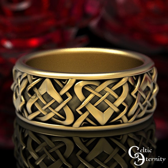 Mens Celtic Wedding Ring, Heart Gold Wedding Band, Love Knot Wedding Ring, Gold Celtic Ring, Platinum Wedding Band, Celtic Knot Ring, 1456