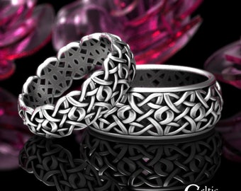 Heart Knot Ring Set, Sterling Matching Heart Rings, Silver Matching Celtic Wedding Rings, His Hers Sterling Knotwork Ring Set, 1834 1845