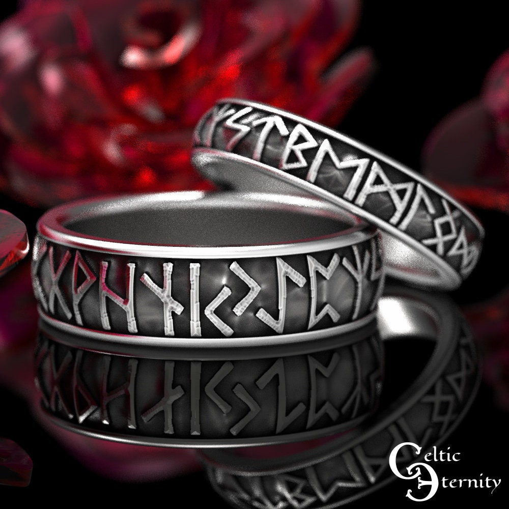 Til Valhalla Rings, Viking Rings, Runes Rings, 3 Piece Couple Set