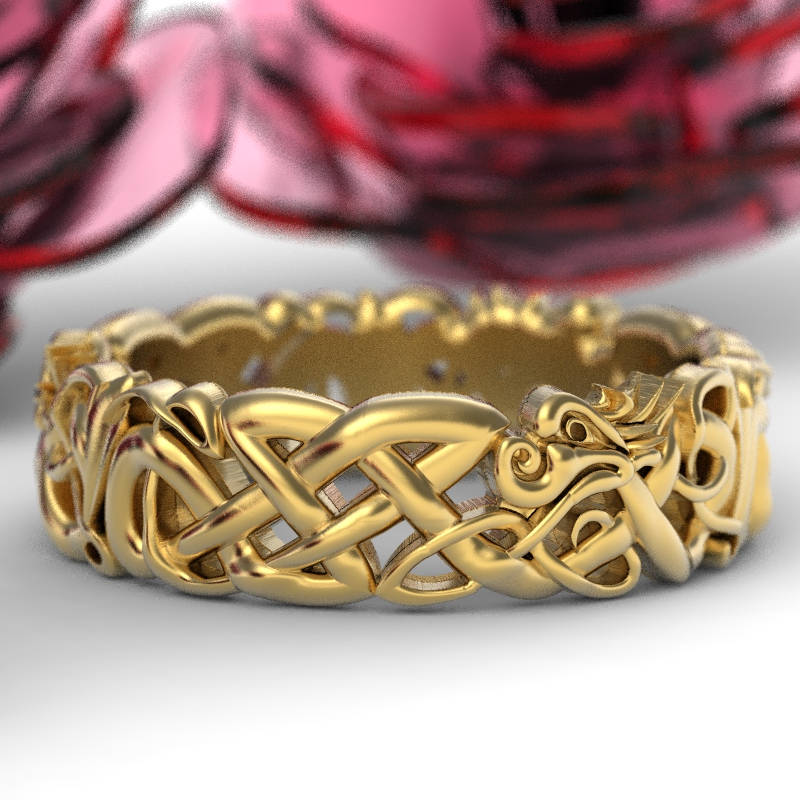 Gold Celtic Dragon Wedding Ring, Womens Wedding Band, Norse Wedding