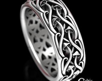 Sterling Mushroom Ring, Celtic Mushroom Ring, Mushroom Wedding Band, Mushroom Wedding Ring, Men's Celtic Wedding Ring, Hippie Ring, 1433