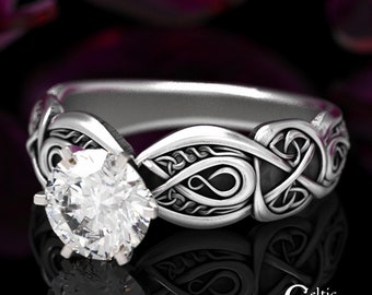 Infinity Moissanite Engagement Ring, Womens Celtic Moissanite Wedding Ring, Sterling Celtic Moissanite Engagement Ring, Celtic Ring, 1651