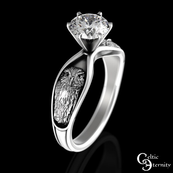 1 Carat Owl Solitaire Engagement Ring Sterling Moissanite Barn Owl Wedding Ring Womens Great Horned Owl Ring Bird Diamond Ring 3166 Etsy