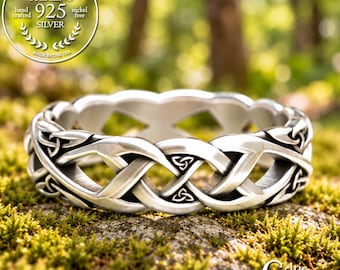 Sterling Woven Irish Knotwork Ring, Woman's Celtic Wedding Band, Silver Criss Cross Jewelry, 2136