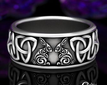 Sterling Silver Rabbit Ring, Celtic Rabbit Ring, Hare Ring, Rabbit Jewelry, Rabbit Ring, Unique Celtic Ring, Silver Bunny Ring, 1630