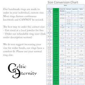 May include: A size conversion chart for rings, showing the corresponding sizes in UK/Australia, US & Canada, French & German, Japanese, and Swiss. The chart includes sizes from G 1/4 to Z+1.5.