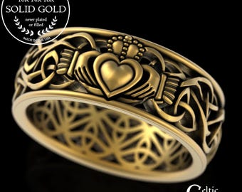 Classic Celtic Wedding Ring, Gold Trinity Knot Ring, Simple Mens Wedding Ring, White Gold Men Celtic Wedding Band, Gold Trinity Ring, 3237