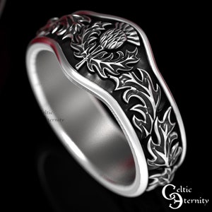 Scottish Thistle Ring, Sterling Silver Thistle Ring, Scottish Wedding Ring, Thistle Flower Ring, Celtic Wedding Band, Men Wedding Ring, 1764 image 6