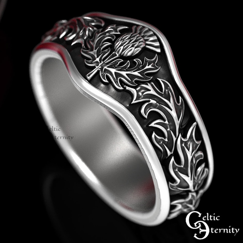 Scottish Thistle Ring, Sterling Silver Thistle Ring, Scottish Wedding Ring, Thistle Flower Ring, Celtic Wedding Band, Men Wedding Ring, 1764 image 6