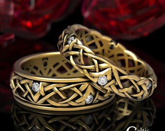 Gold & Moissanite, Matching Wedding Band Set, Gold Wedding Rings, Gold Wedding Ring Set, His Hers Wedding Ring Set, Gold Rings, 1505 1506