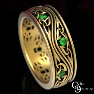 Emerald & Gold Wedding Ring Set Matching Gold Wedding Bands Etsy