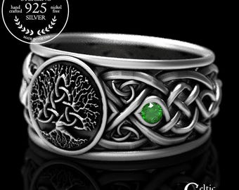 Reserved for Cindy - Sterling & Emeralds Tree of Life Ring, 4056