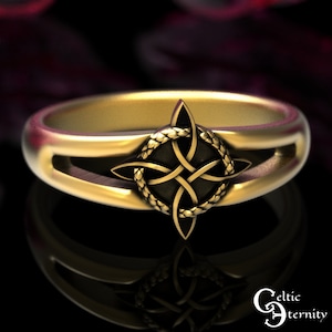 Gold Celtic Knot Ring, 10K Womens Celtic Ring, Witch Knot Ring, Gold Celtic Goddess Ring, 10K Pagan Ring, 10K Gold Snake Witch Ring, 1922