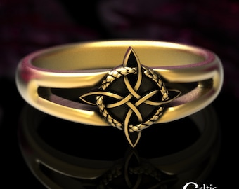 Gold Celtic Knot Ring, 10K Womens Celtic Ring, Witch Knot Ring, Gold Celtic Goddess Ring, 10K Pagan Ring, 10K Gold Snake Witch Ring, 1922