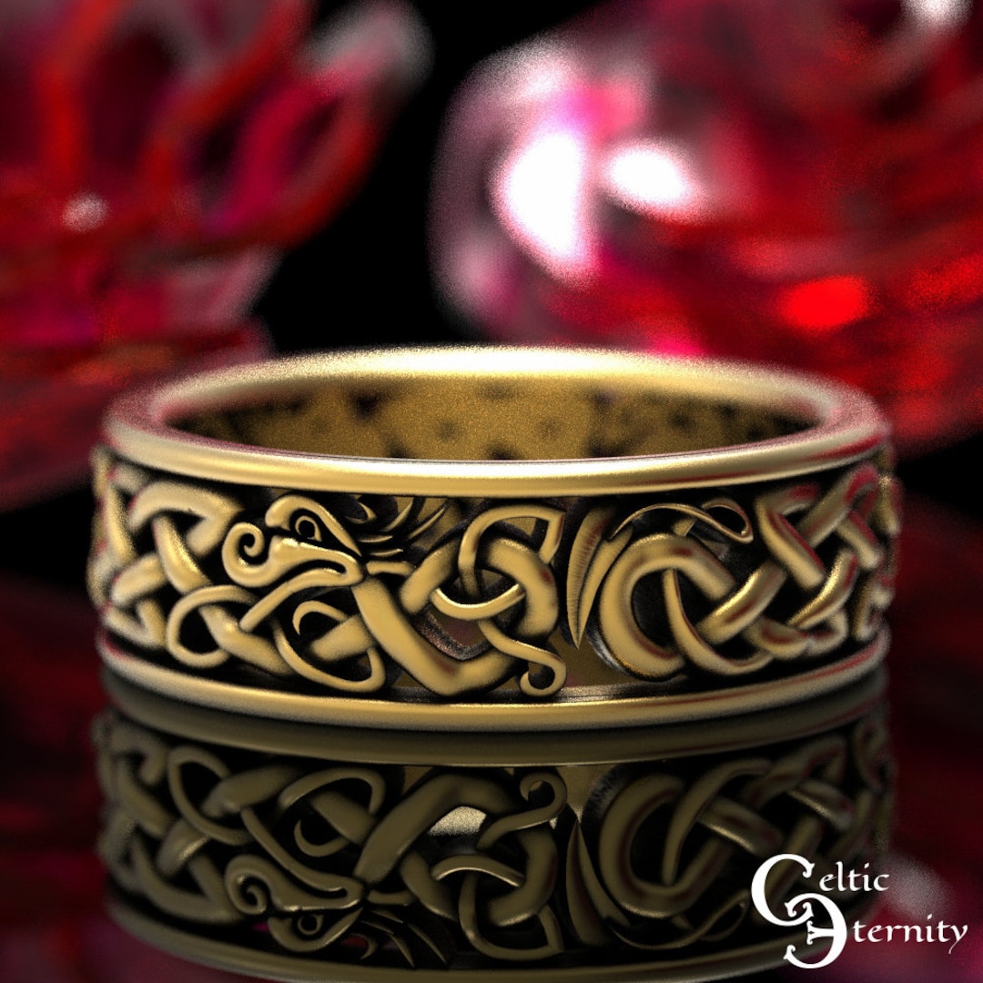 Gold Dragon Wedding Ring, Mens Gold Dragon Ring, Mens Dragon Wedding