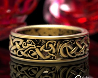 Gold Dragon Wedding Ring, Mens Gold Dragon Ring, Mens Dragon Wedding Band, Celtic Dragon Wedding Ring, Gold Celtic Dragon Ring, 1172