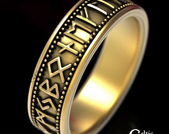 Rune Ring, Viking Ring, Gold Nordic Rune Ring, Viking Rune Wedding Band, Celtic Wedding Band, Magical Jewelry, Rune Ring, Norse Ring, 1438