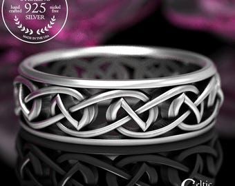 Sterling Celtic Wedding Ring, Men Wedding Band, Celtic Knot Silver Ring, Tribal Design, Modern Celtic Ring, Silver Infinity Wedding Band 516