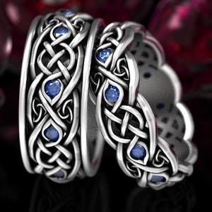 Matching Wedding Ring Set, Sapphire & Sterling Silver, Infinity Ring Set, Celtic Wedding Ring Set, Sterling Silver Infinity Rings, 1096 1052