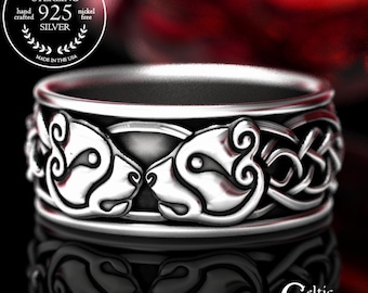 Sterling Silver Bear Wedding Band, Celtic Bear Ring, Mens Bear Ring, Bear Wedding Band, Silver Bear Ring, Love Wins, Irish Bear Ring, 1193