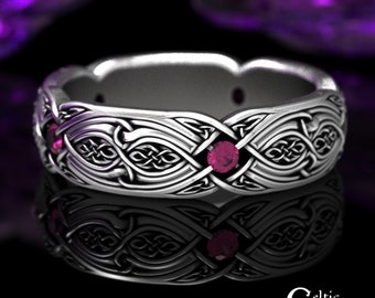 Celtic Infinity Wedding Band, Sterling Ruby Infinity Ring, Woven Wedding Ring, Woven Wedding Band, Silver Irish Knot Ring, Knotwork, 1816