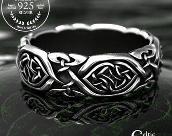 True Love Heart Knotwork Celtic Wedding Ring, Sterling Irish Trinity Knot Wedding Band, Silver Interlocking Heart Knot Pattern Ring, 2007