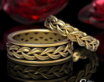 Matching Gold Rings, Gold Celtic Ring Set, Couples Gold Rings, Matching White Gold Wedding Rings, Platinum Ring Set, Braided Ring, 1614 1058
