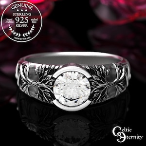 Sterling Yggdrasil Engagement Ring, Moissanite Tree of Life Bridal Ring, Amethyst Celtic Tree Wedding Ring, Ruby Womens Forest Wedding, 2034